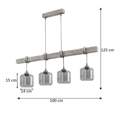 Brilagi - Luster na sajli WOOD GLASS 4xE27/60W/230V borovina/siva/dimljeno siva
