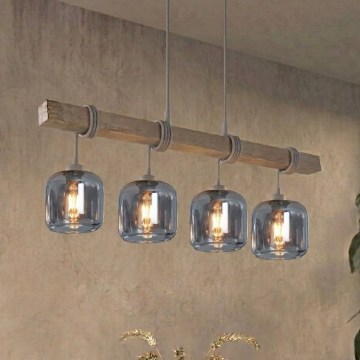 Brilagi - Luster na sajli WOOD GLASS 4xE27/60W/230V borovina/siva/dimljeno siva
