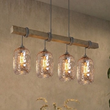 Brilagi - Luster na sajli WOOD GLASS 4xE27/60W/230V borovina/siva/dimljeno-smeđa