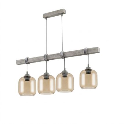 Brilagi - Privjesni luster na kabelu WOOD GLASS 4xE27/60W/230V borovina/siva/dimno smeđa