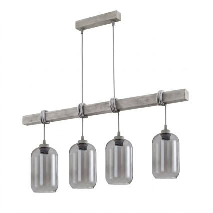 Brilagi - Viseći luster na sajli WOOD GLASS 4xE27/60W/230V borovina/siva/zadimljeno-siva