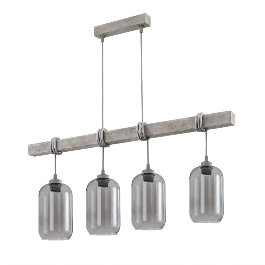 Brilagi - Viseći luster na sajli WOOD GLASS 4xE27/60W/230V borovina/siva/zadimljeno-siva
