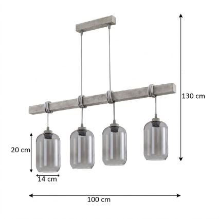 Brilagi - Viseći luster na sajli WOOD GLASS 4xE27/60W/230V borovina/siva/zadimljeno-siva
