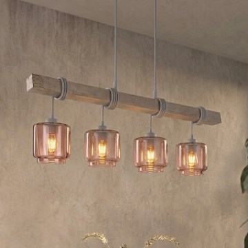 Brilagi - Luster na sajli WOOD GLASS 4xE27/60W/230V borovina/siva/zadimljeno-bež