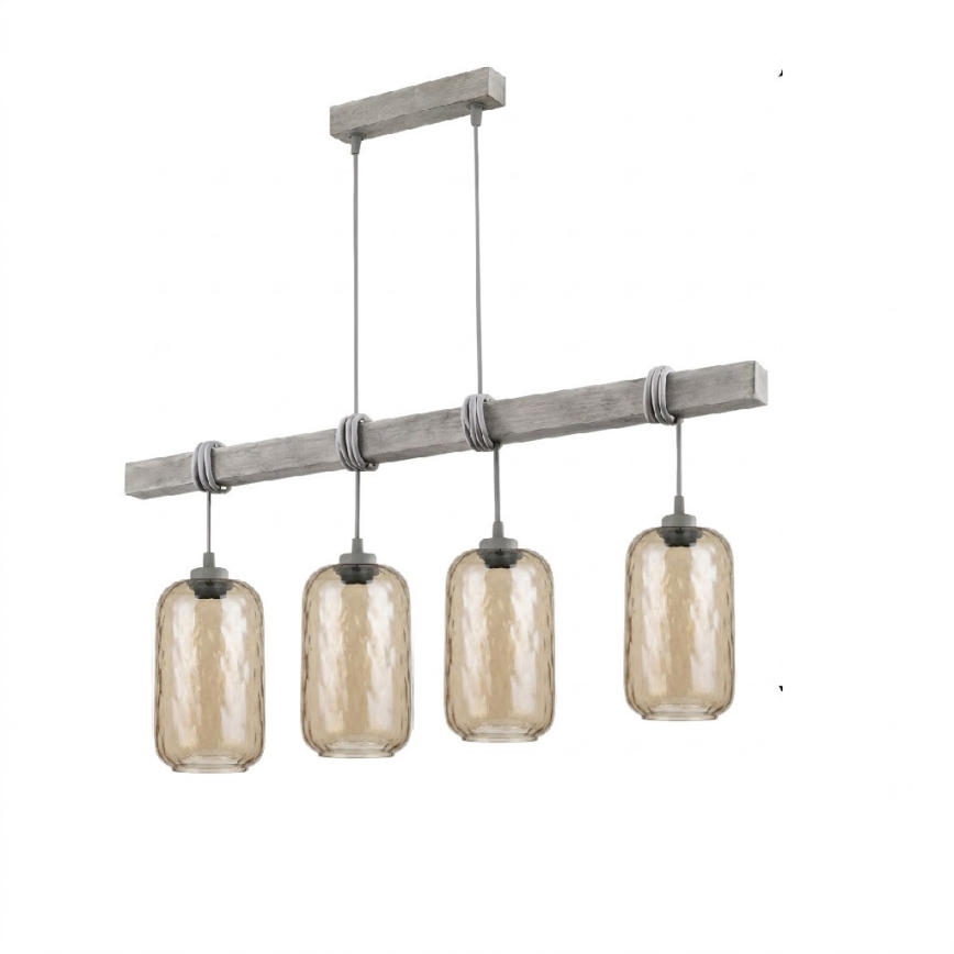 Brilagi - Luster na sajli WOOD GLASS 4xE27/60W/230V borovina/siva/dimljeno-smeđa