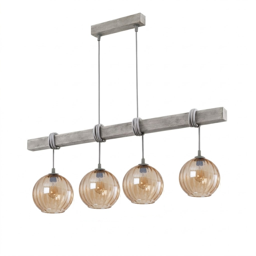 Brilagi - Luster na sajli WOOD GLASS 4xE27/60W/230V borovina/siva/zadimljeno-smeđa