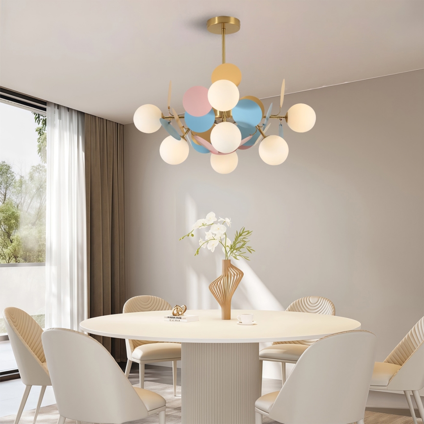 Brilagi - Luster na šipci BALMO 8xG9/9W/230V Ø 60 cm zlatna/plava/ružičasta