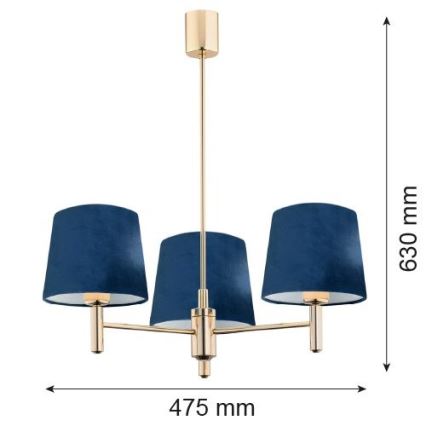 Brilagi - Luster na šipci MONTE 3xE27/60W/230V plava/zlatna