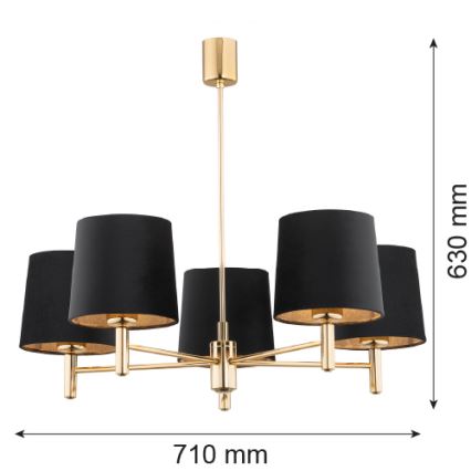 Brilagi - Luster na šipci MONTE 5xE27/15W/230V crna/zlatna