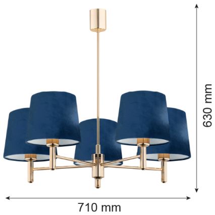 Brilagi - Luster na šipci MONTE 5xE27/15W/230V plava/zlatna
