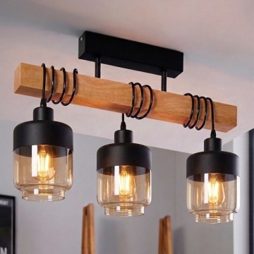 Brilagi - Luster za površinsku montažu WOOD GLASS 3xE27/60W/230V borovina/crna/dimljeno smeđa