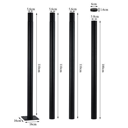 Brilagi - Metalna cijev za stup vanjskog osvjetljenja URBAN, 4 m, Ø 58 mm, crna