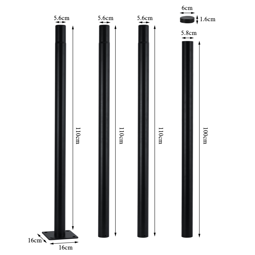 Brilagi - Metalna cijev za stup vanjskog osvjetljenja URBAN, 4 m, Ø 58 mm, crna