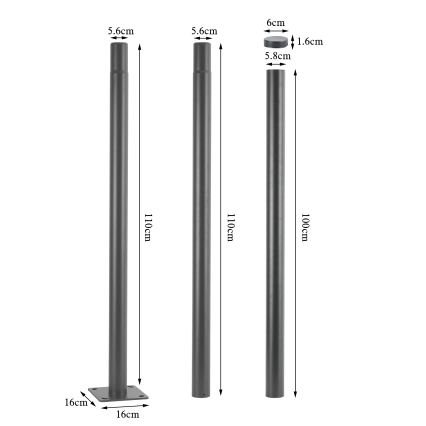 Brilagi - Metalna cijev za stup vanjskog osvjetljenja URBAN, 3 m, promjer 58 mm, siva