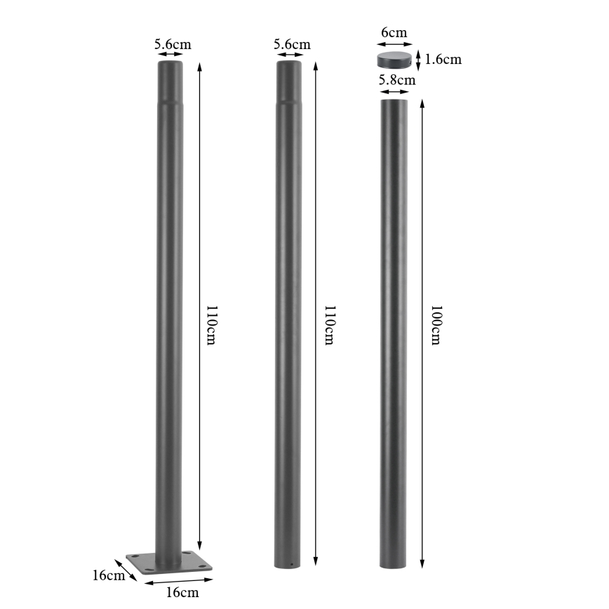 Brilagi - Metalna cijev za stup vanjskog osvjetljenja URBAN, 3 m, promjer 58 mm, siva