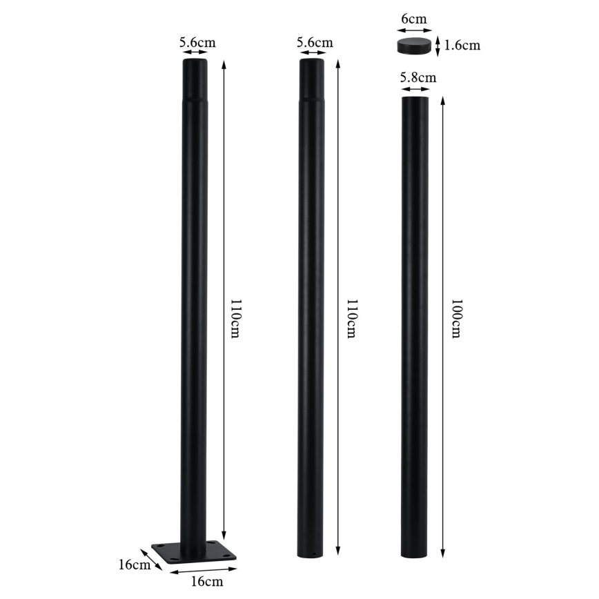 Brilagi - Metalni stup za vanjsku rasvjetu URBAN 3 m stup pr. 58 mm crna