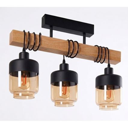 Brilagi - Luster za površinsku montažu WOOD GLASS 3xE27/60W/230V borovina/crna/dimljeno smeđa