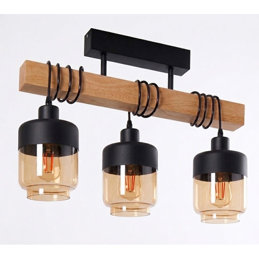 Brilagi - Luster za površinsku montažu WOOD GLASS 3xE27/60W/230V borovina/crna/dimljeno smeđa