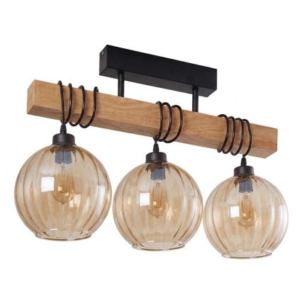 Brilagi - Stropni luster WOOD GLASS 3xE27/60W/230V borovina/crna/dimljeno smeđa