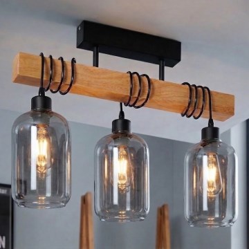 Brilagi - Nadgradni luster WOOD GLASS 3xE27/60W/230V borovina/crna/zadimljeno siva