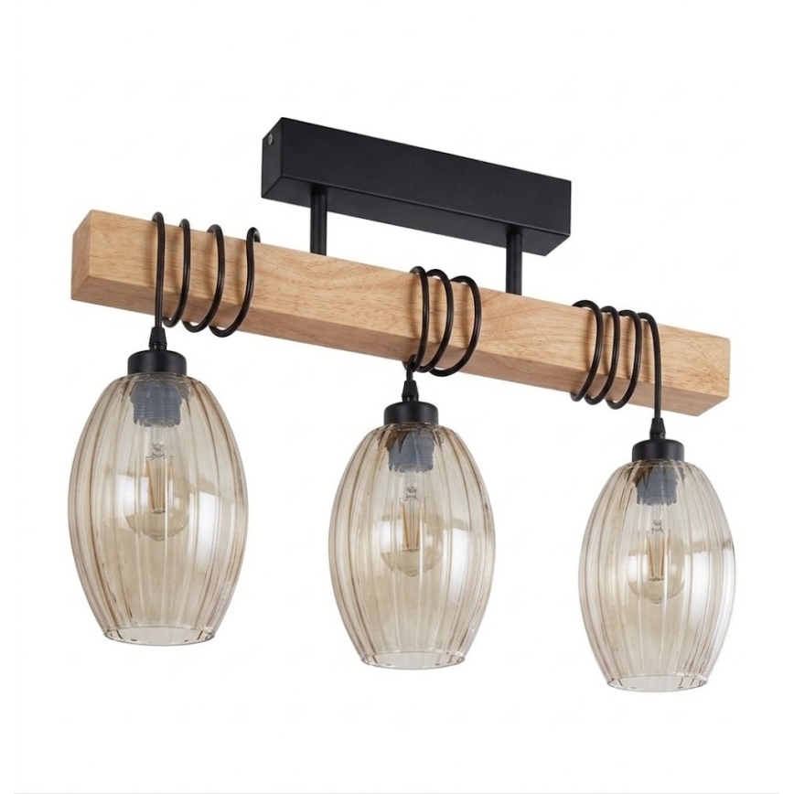 Brilagi - Plafonski luster WOOD GLASS 3xE27/60W/230V borovina/crna/dimljeno bež