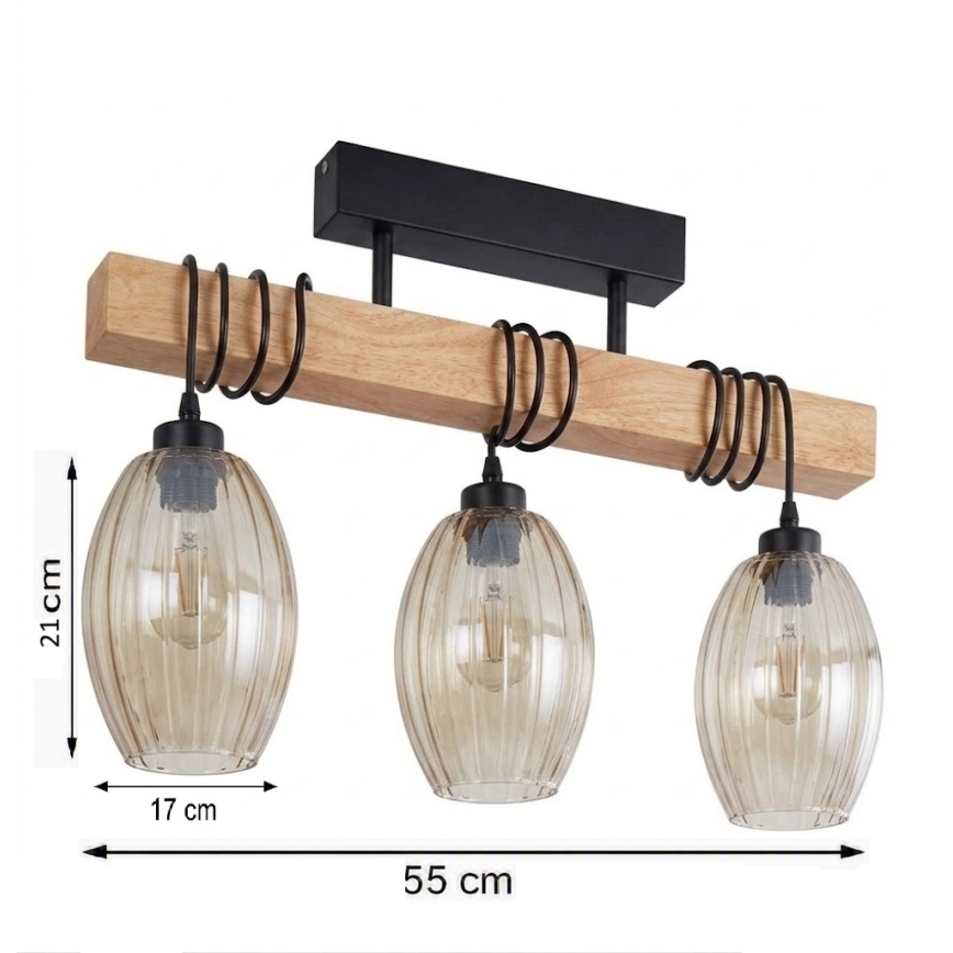 Brilagi - Plafonski luster WOOD GLASS 3xE27/60W/230V borovina/crna/dimljeno bež