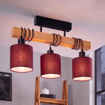 Brilagi - Plafonski luster NUBILA 3xE27/60W/230V borovina/pompejska crvena