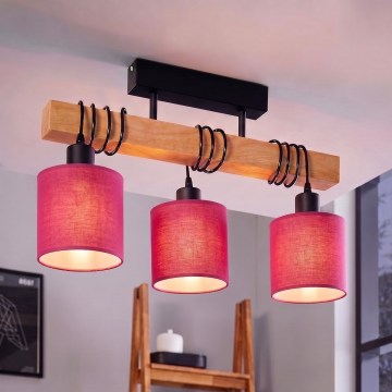 Brilagi - Plafonski luster NUBILA 3xE27/60W/230V borovina/ružičasta