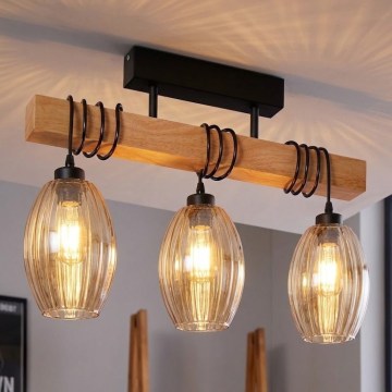 Brilagi - Plafonski luster WOOD GLASS 3xE27/60W/230V borovina/crna/dimljeno bež