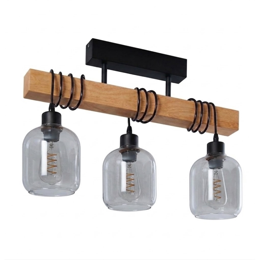 Brilagi - Plafonski luster WOOD GLASS 3xE27/60W/230V borovina/crna/dimno siva