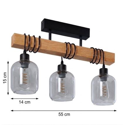 Brilagi - Plafonski luster WOOD GLASS 3xE27/60W/230V borovina/crna/dimno siva