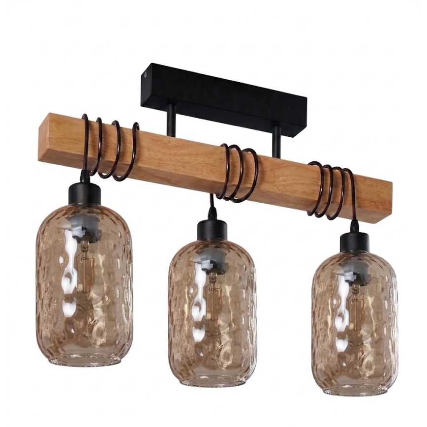 Brilagi - Stropni luster WOOD GLASS 3xE27/60W/230V borovina/crna/dimno-smeđa