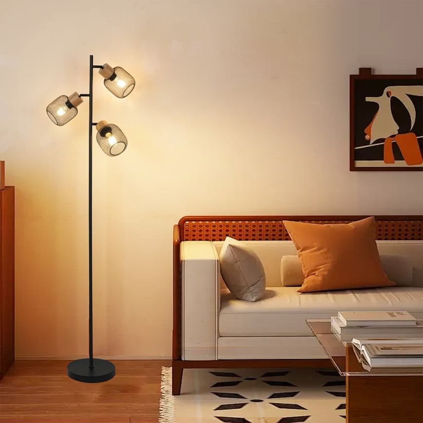 Brilagi - Podna lampa BASKLITE 3xE27/15W/230V kaučukovca/crna