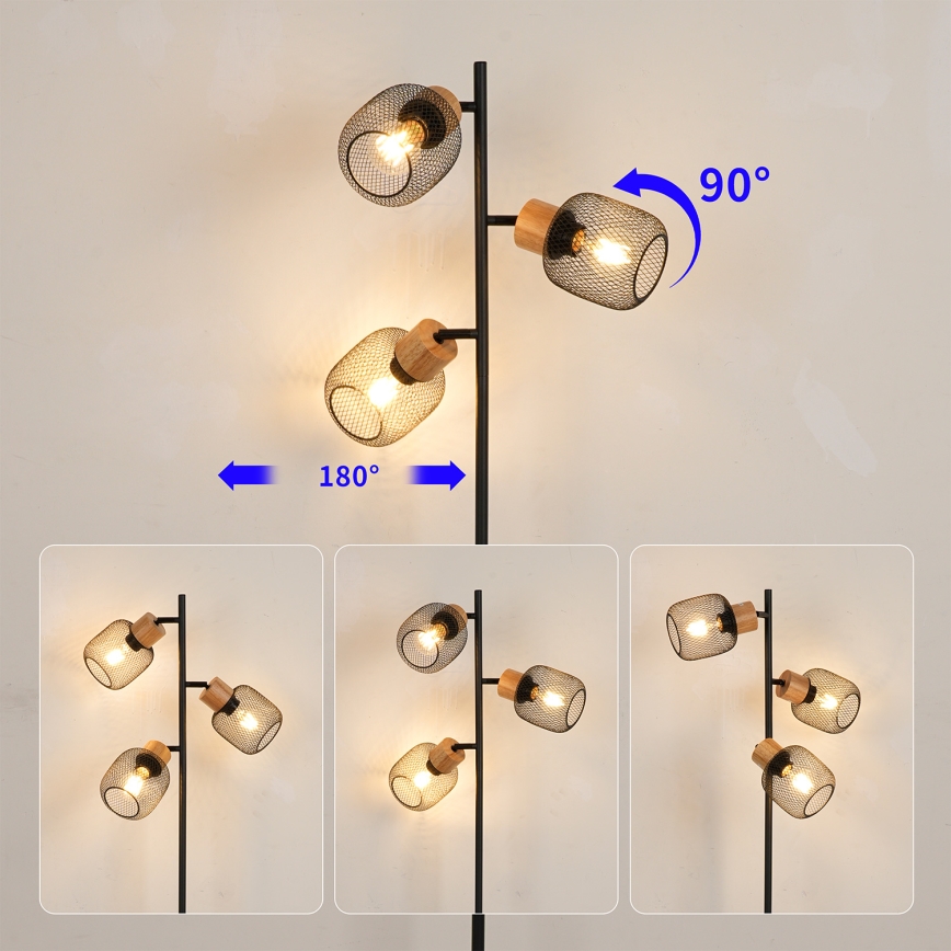 Brilagi - Podna lampa BASKLITE 3xE27/15W/230V kaučukovca/crna