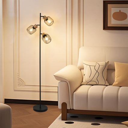 Brilagi - Podna lampa BASKLITE 3xE27/15W/230V kaučukovca/crna