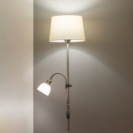 Brilagi - Podna lampa CERIA 2u1 1xE27/100W/230V + 1xE14/25W matni krom/bež