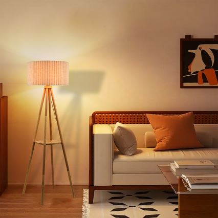 Brilagi - Podna lampa NORDIC WAVE 1xE27/15W/230V kaučukovo drvo/lan