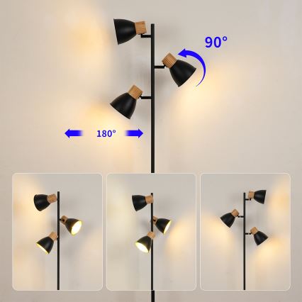 Brilagi - Podna lampa ODENSE 3xE14/10W/230V drvo kaučukovca/crna
