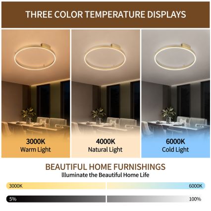 Brilagi - LED stropna svjetiljka s prigušivanjem PORTOFINO LED/60W/230V 3000-6000K pr. 80 cm zlatna + daljinski upravljač