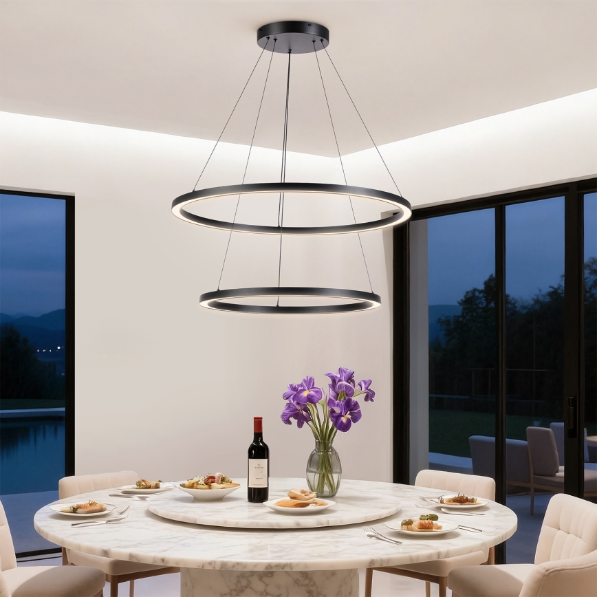 Brilagi - LED luster s mogućnošću prigušivanja na sajli PORTOFINO LED/98W/230V 3000-6000K promjer 80 cm crna + daljinski upravljač
