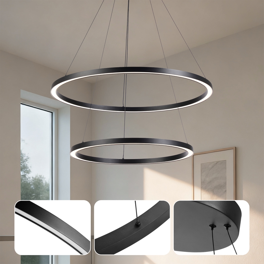 Brilagi - LED luster s mogućnošću prigušivanja na sajli PORTOFINO LED/98W/230V 3000-6000K promjer 80 cm crna + daljinski upravljač