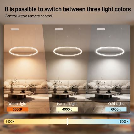 Brilagi - LED luster na sajli PORTOFINO, s mogućnošću prigušivanja, LED/60W/230V, 3000–6000K, Ø 80 cm, bijela + daljinski upravljač