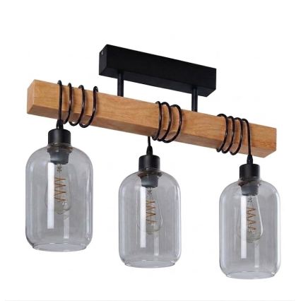Brilagi - Nadgradni luster WOOD GLASS 3xE27/60W/230V borovina/crna/zadimljeno siva