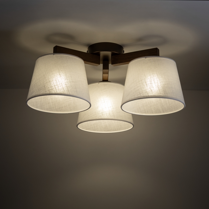 Brilagi - Površinski montirana stropna svjetiljka LATTE 3xE27/60W/230V borovina/bež