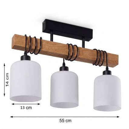 Brilagi - Površinski stropni luster WOOD GLASS 3xE27/60W/230V borovina/crna/bijela