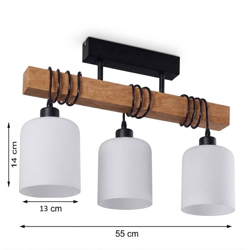 Brilagi - Površinski stropni luster WOOD GLASS 3xE27/60W/230V borovina/crna/bijela