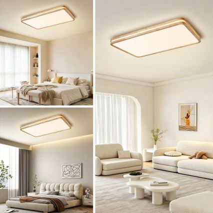 Brilagi - LED prigušivo stropno svjetlo MOLINA SQUARE LED/128W/230V 3000-6000K hrast 90x60 cm + daljinski upravljač