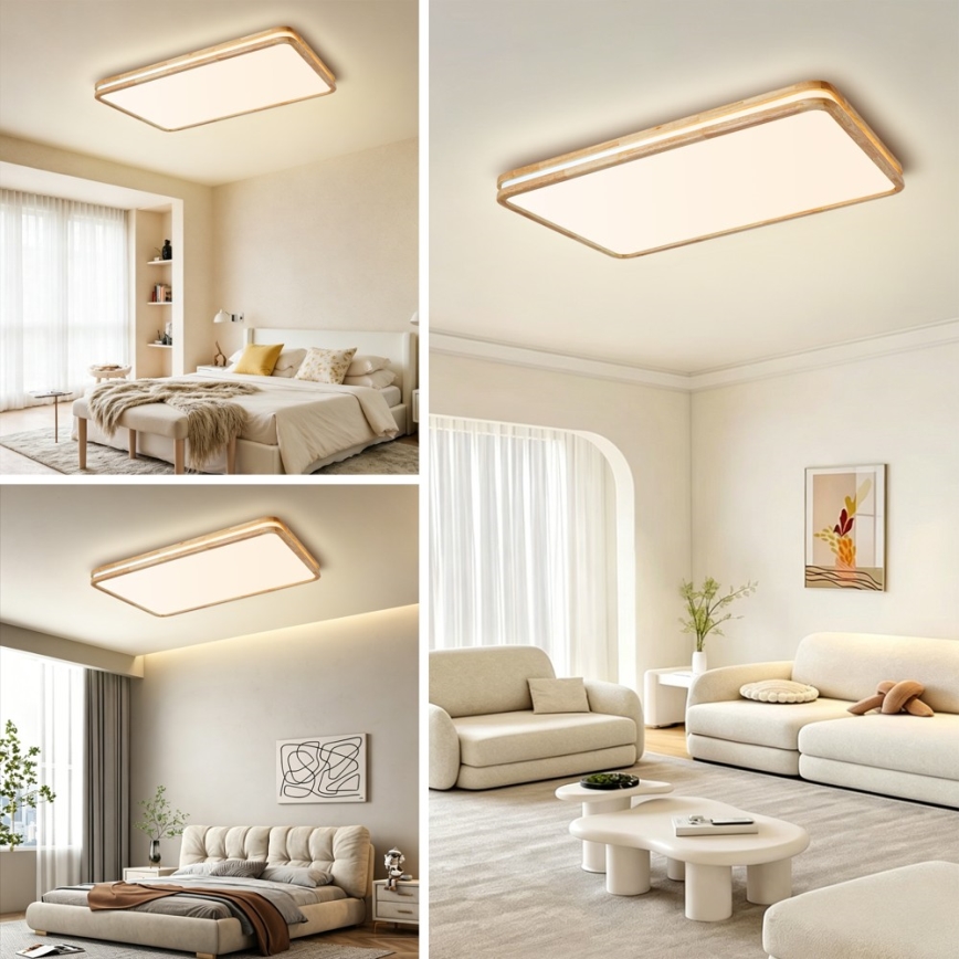 Brilagi - LED prigušivo stropno svjetlo MOLINA SQUARE LED/128W/230V 3000-6000K hrast 90x60 cm + daljinski upravljač