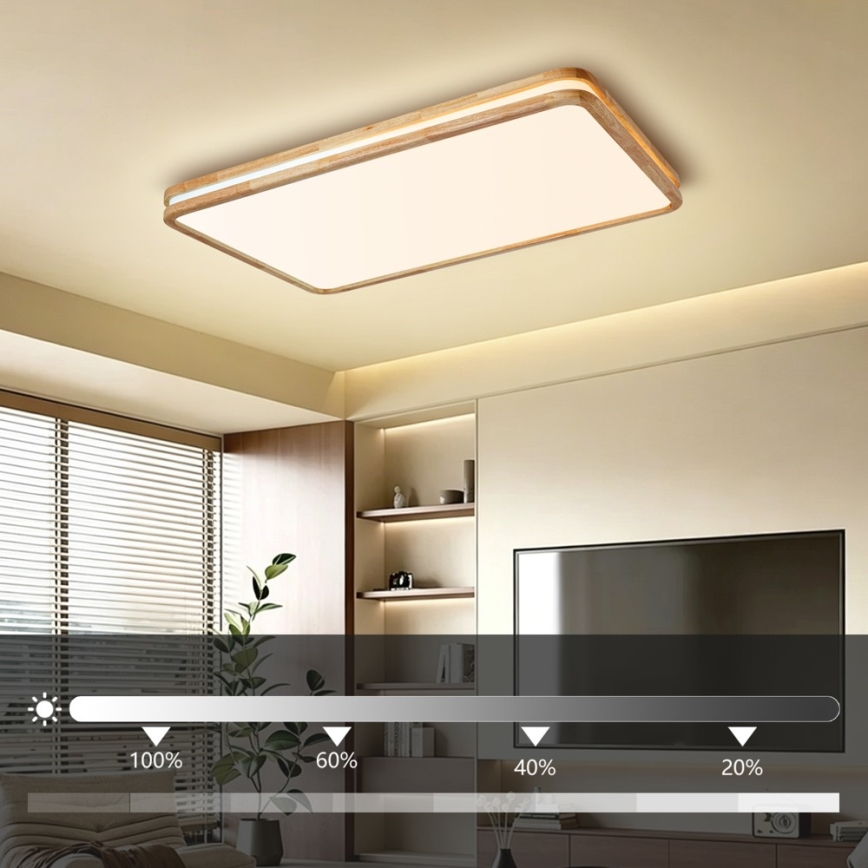 Brilagi - LED prigušivo stropno svjetlo MOLINA SQUARE LED/128W/230V 3000-6000K hrast 90x60 cm + daljinski upravljač