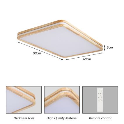 Brilagi - LED prigušivo stropno svjetlo MOLINA SQUARE LED/128W/230V 3000-6000K hrast 90x60 cm + daljinski upravljač